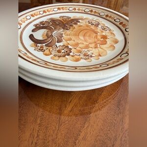 Vintage Włocławek  Floral Stoneware Dinner Plates in Brown and Cream - Set of 3